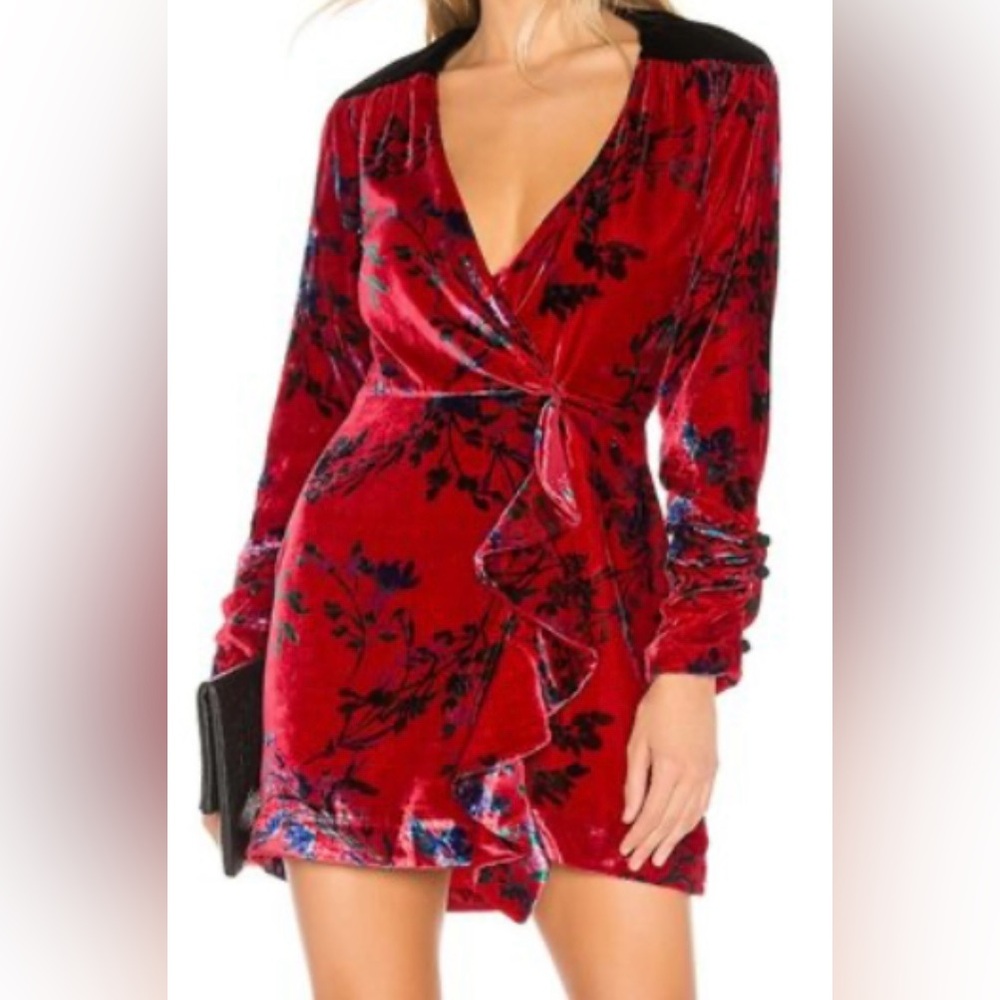House of Harlow 1960 Red Velvet Floral Dress